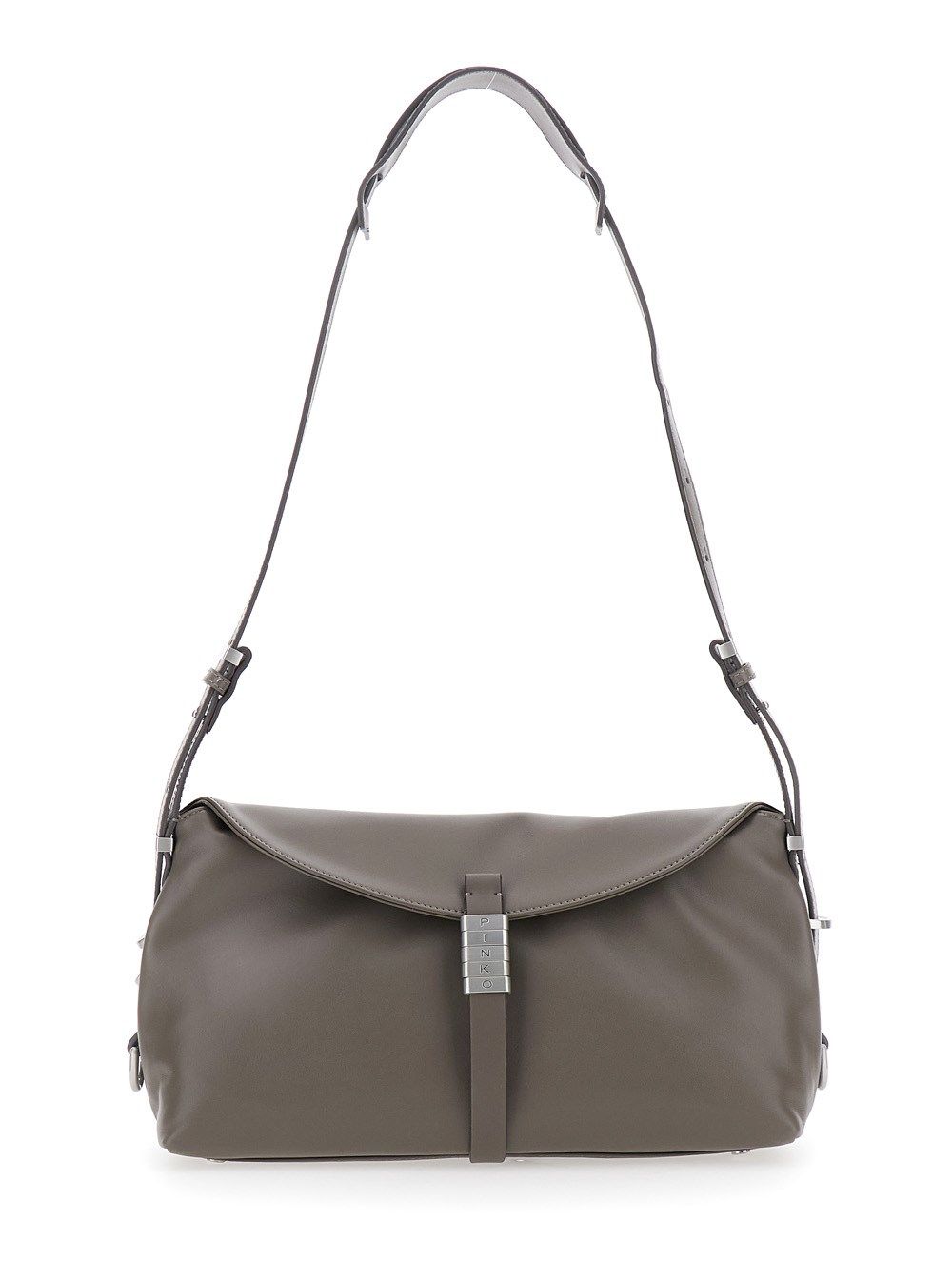 

Кожаная наплечная сумка Pinko Saddle, серая