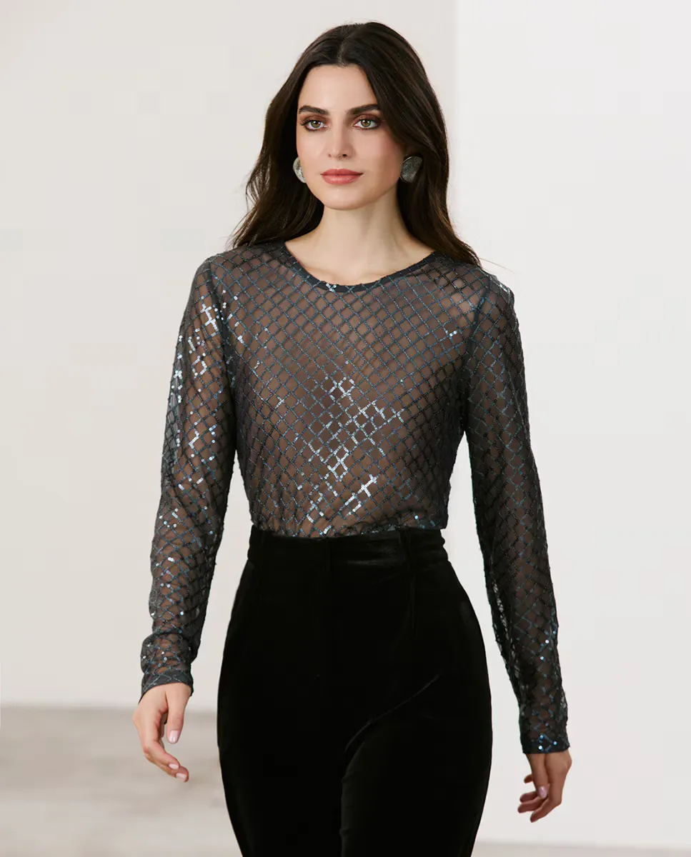 

Полупрозрачная женская футболка с пайетками Vero Moda, чёрный