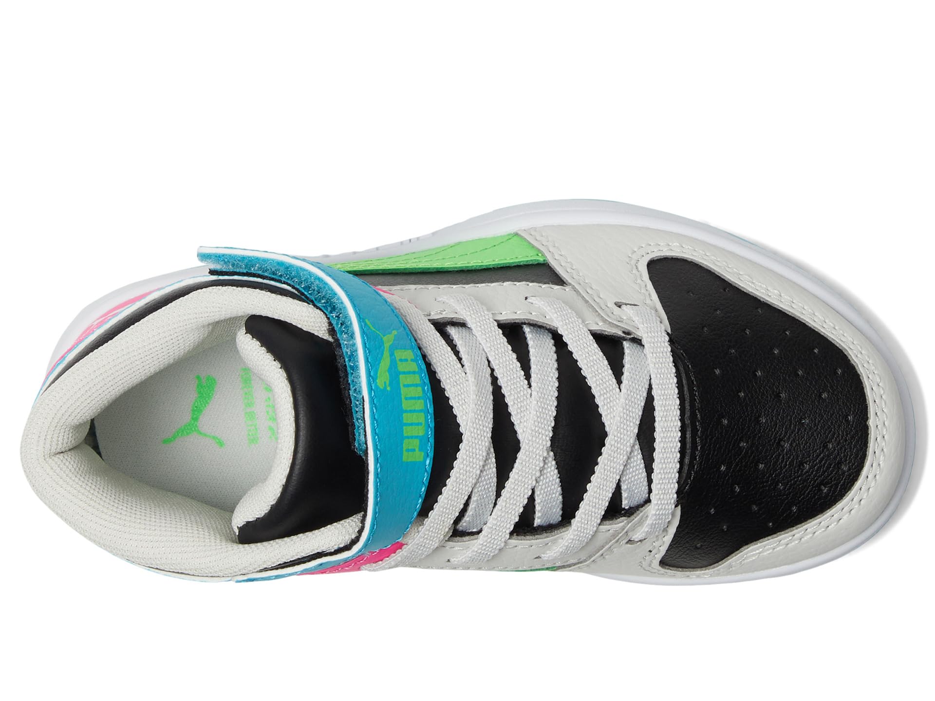 Туфли PUMA Kids Rebound Layup Mid Hook And Loop, цвет Puma Black/Fluro Green Pes/Feather Gray — фото 2