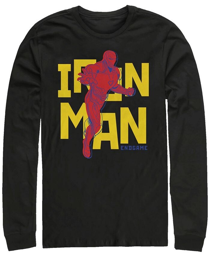 

Мужская футболка с длинным рукавом Marvel Avengers Endgame Iron Man 3d Pop Art Fifth Sun, черный