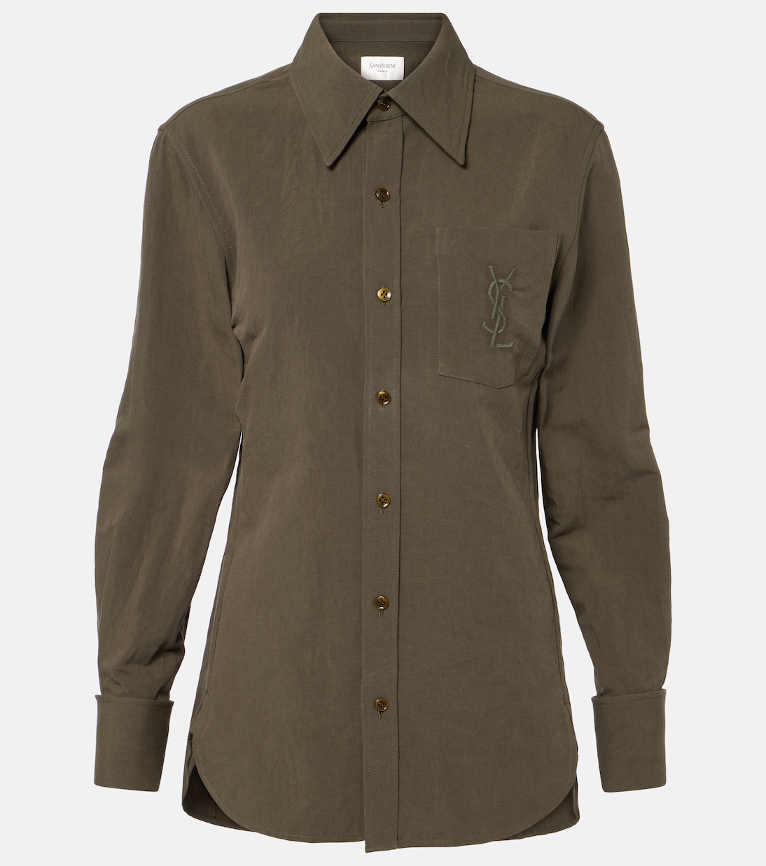 

Кассандр рубашка из хлопка и льна Saint Laurent, Kaki