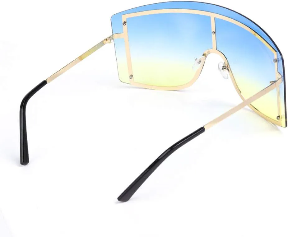 

Женские солнцезащитные очки большого размера 2027 года, сине-желтый градиент, модные, без оправы, металлические, для создания индивидуального образа MTZJH, 6 Orange