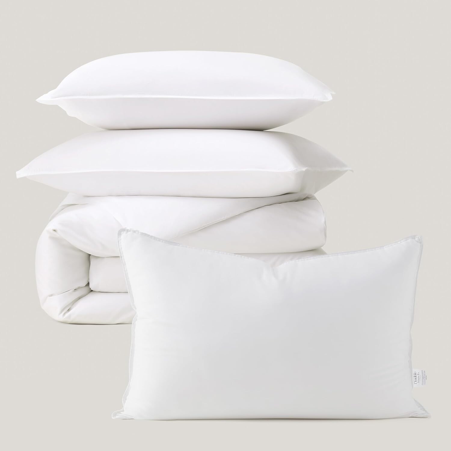 

Комплект пододеяльников Double Stitch by Bedsure Cotton Tencel™ с лиоцеллом и перкалем и комплект хлопковой подушки Tencle (мягкой), 1 комплект пододеяльников, 1 пуховая альтернативная подушка (мягкая), King, ярко-белый
