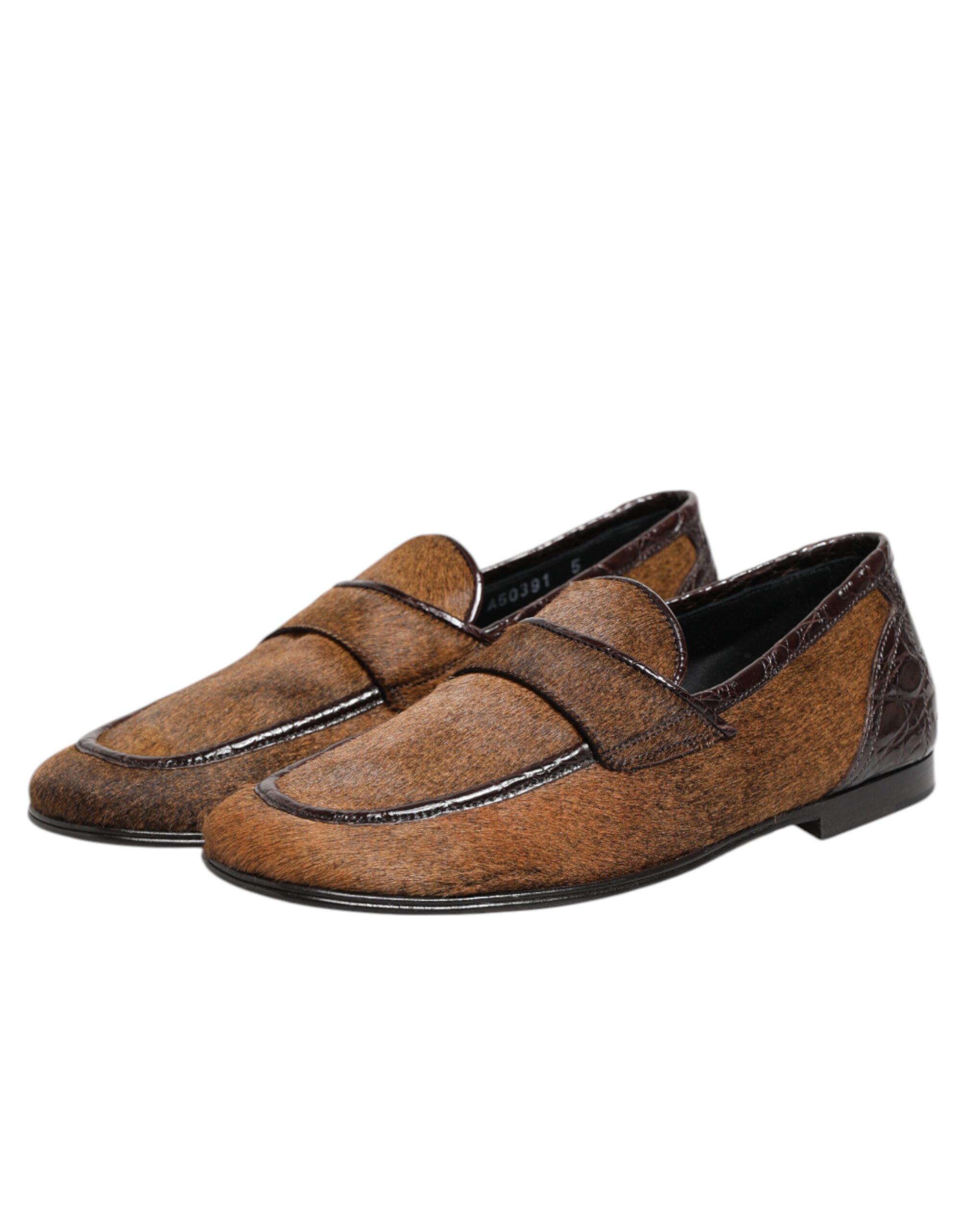 Коричневые кожаные мокасины Slip On мужские туфли Dolce & Gabbana, коричневый — фото 4
