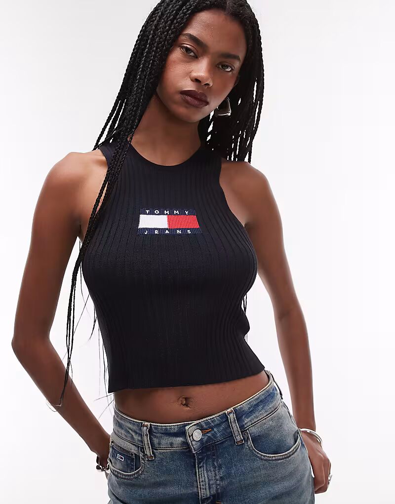 

Майка-борцовка Tommy Jeans в рубчик черного цвета