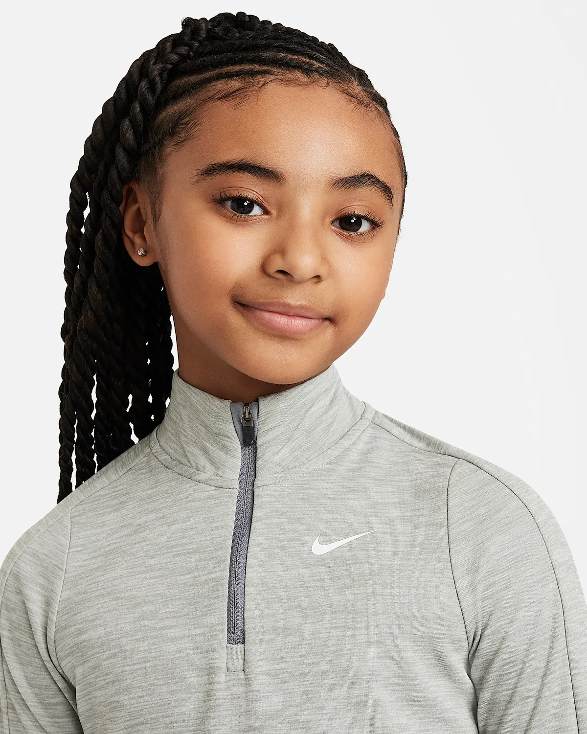 Детская футболка Nike Dri-FIT с длинным рукавом и 1/4-застежкой, Dark Grey Heather/White — фото 3