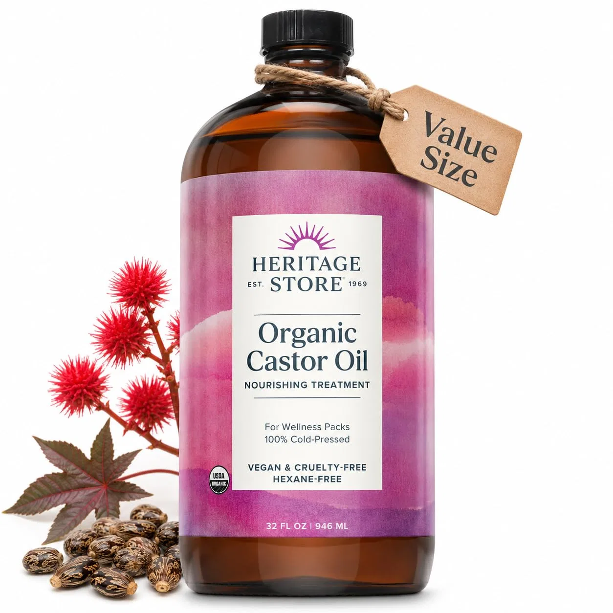 Органическое касторовое масло от HERITAGE STORE, 946.4 мл Heritage Store