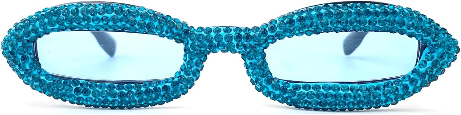 

Модные овальные солнцезащитные очки со стразами для женщин в стиле 90-х, блестящие очки в форме губ, аксессуары для дискотек и вечеринок для маленького лица mincl, Blue