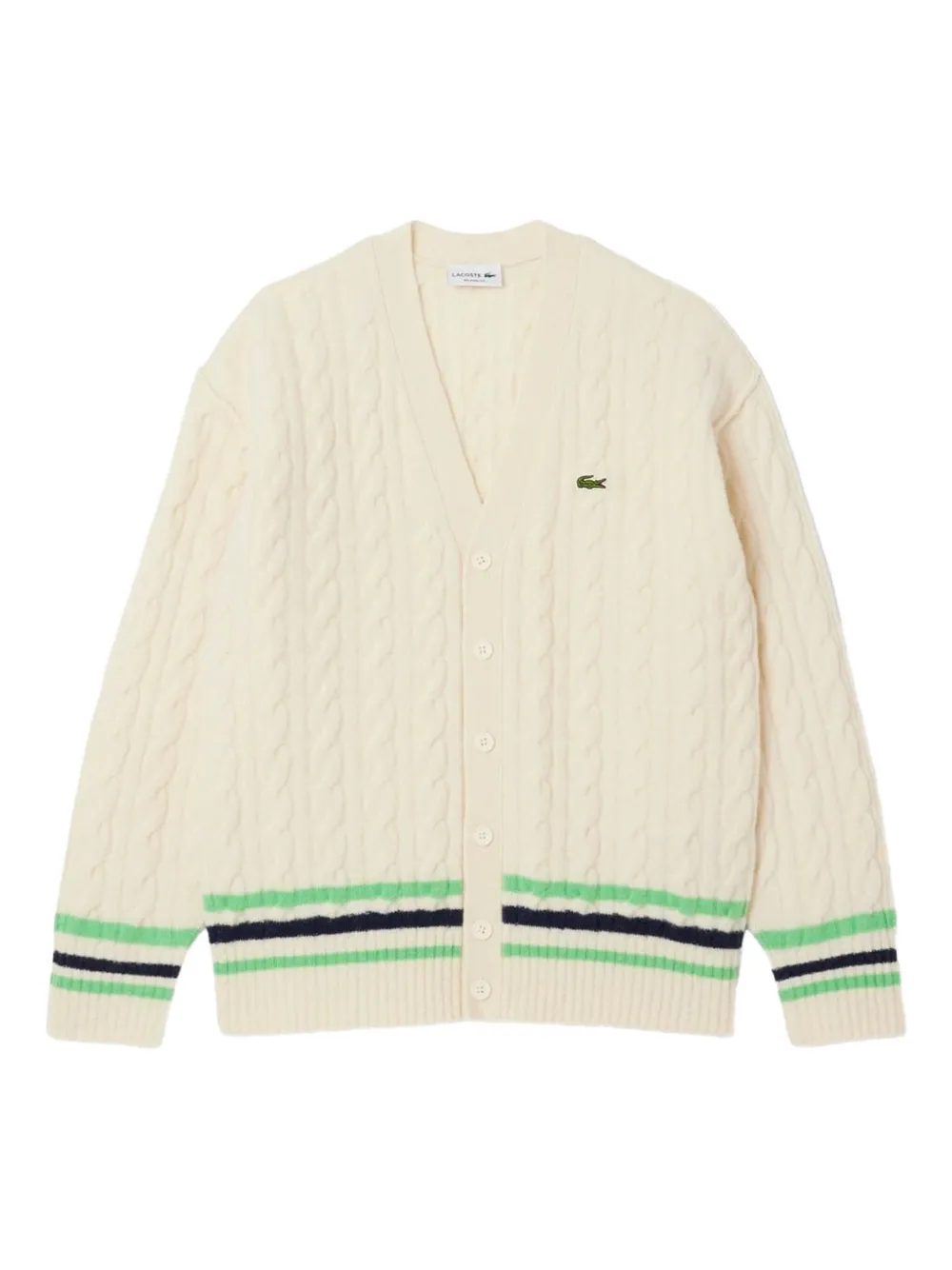 

Кардиган с кабельной вязкой и полосатыми деталями Lacoste, белый