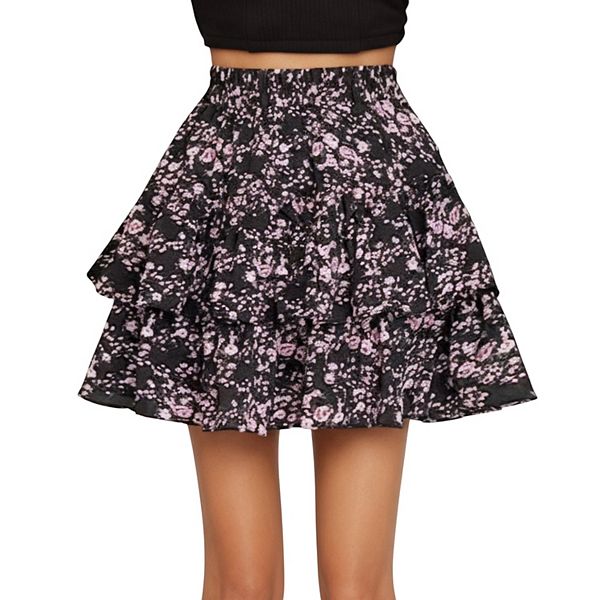 

Женская мини-юбка с цветочным принтом, ярусами и рюшами на резинке Anna-Kaci