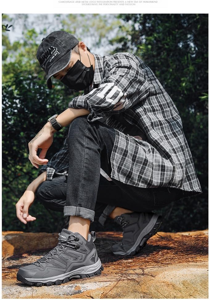 Мужские высокие туристические ботинки водонепроницаемые, для активного отдыха на открытом воздухе, с широкой посадкой, кожаным верхом, противоскользящие кроссовки для походов, зимних прогулок и восхождений в горы Qacksv, серый — фото 4
