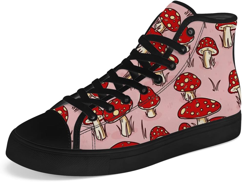 

Кеды Chebing для мужчин и женщин с высоким верхом в форме гриба, с высокими холщовыми шнуровками, повседневная обувь, подарок для мужчин и женщин, красный