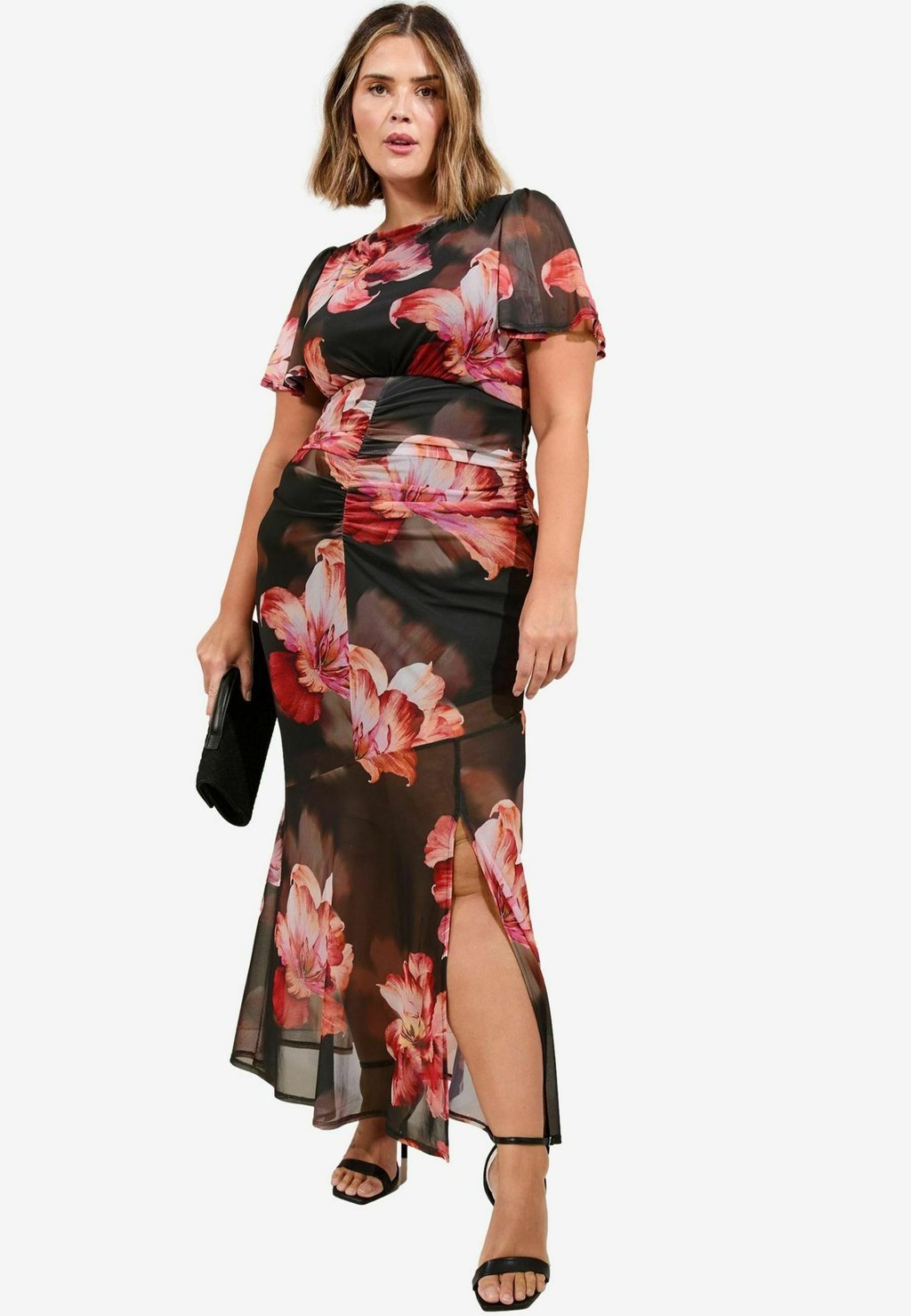 

Платье макси FLORAL PRINT SHORT SLEEVE UNDERBUST AND MIDI Lipsy, черный