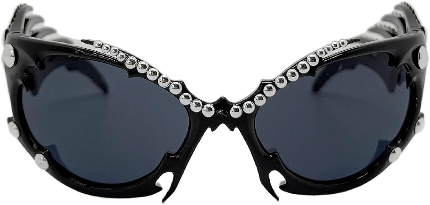 

Солнцезащитные очки в стиле ретро с заклепками для женщин, модные винтажные солнцезащитные очки «кошачий глаз» большого размера, защита от УФ-излучения, женские очки для Хэллоуина mincl, Black