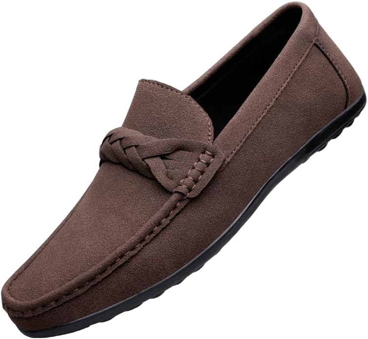 

Мужские классические замшевые кожаные лоферы-слипоны, повседневные мокасины с пенни, мягкие мокасины, лодочные туфли, комфортные ручной работы, домашние тапочки Igzbibg, коричневый
