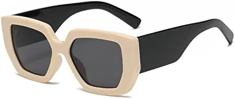 

Винтажные квадратные солнцезащитные очки для женщин и мужчин, с широкими дужками и крупной оправой, черные и зеленые, с защитой от УФ-излучения UV400 MTZJH, Beige