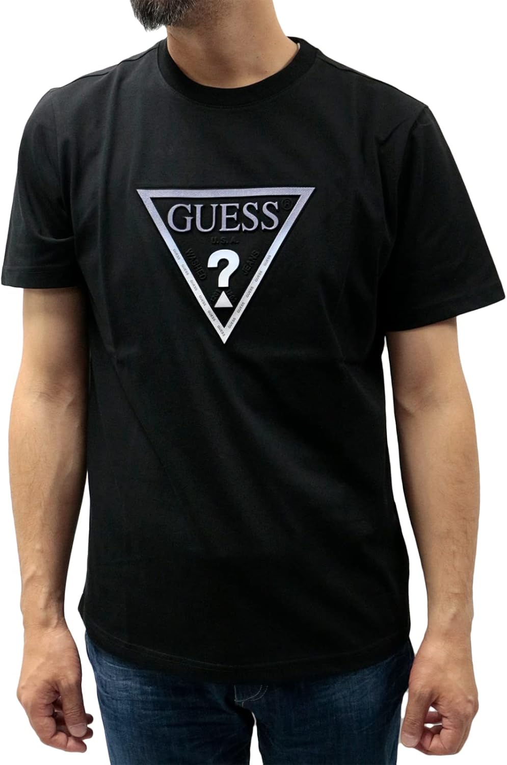 

Мужская футболка Guess с тиснением под джинсы и треугольным рисунком, с коротким рукавом, MN2K8406K, черный