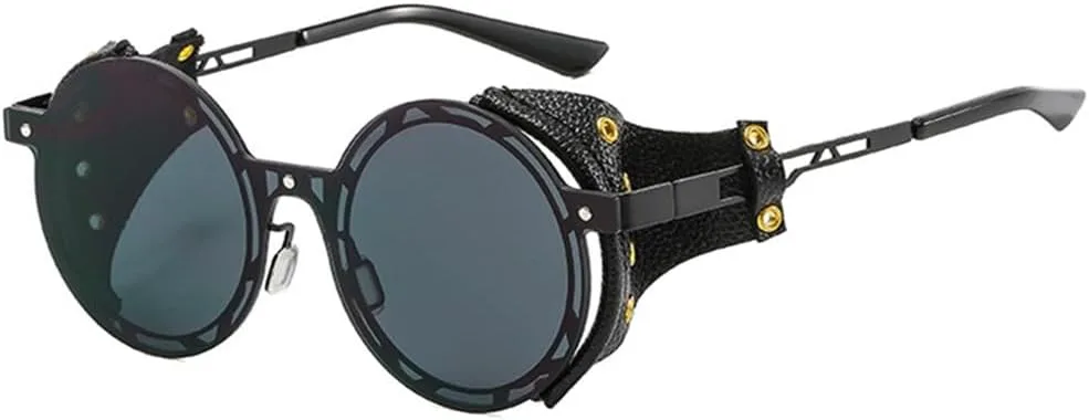 

Большие мужские панк-солнцезащитные очки для женщин, металлические круглые очки в стиле стимпанк, винтажные очки с защитой от УФ-излучения UV400 HDUBFY, Black