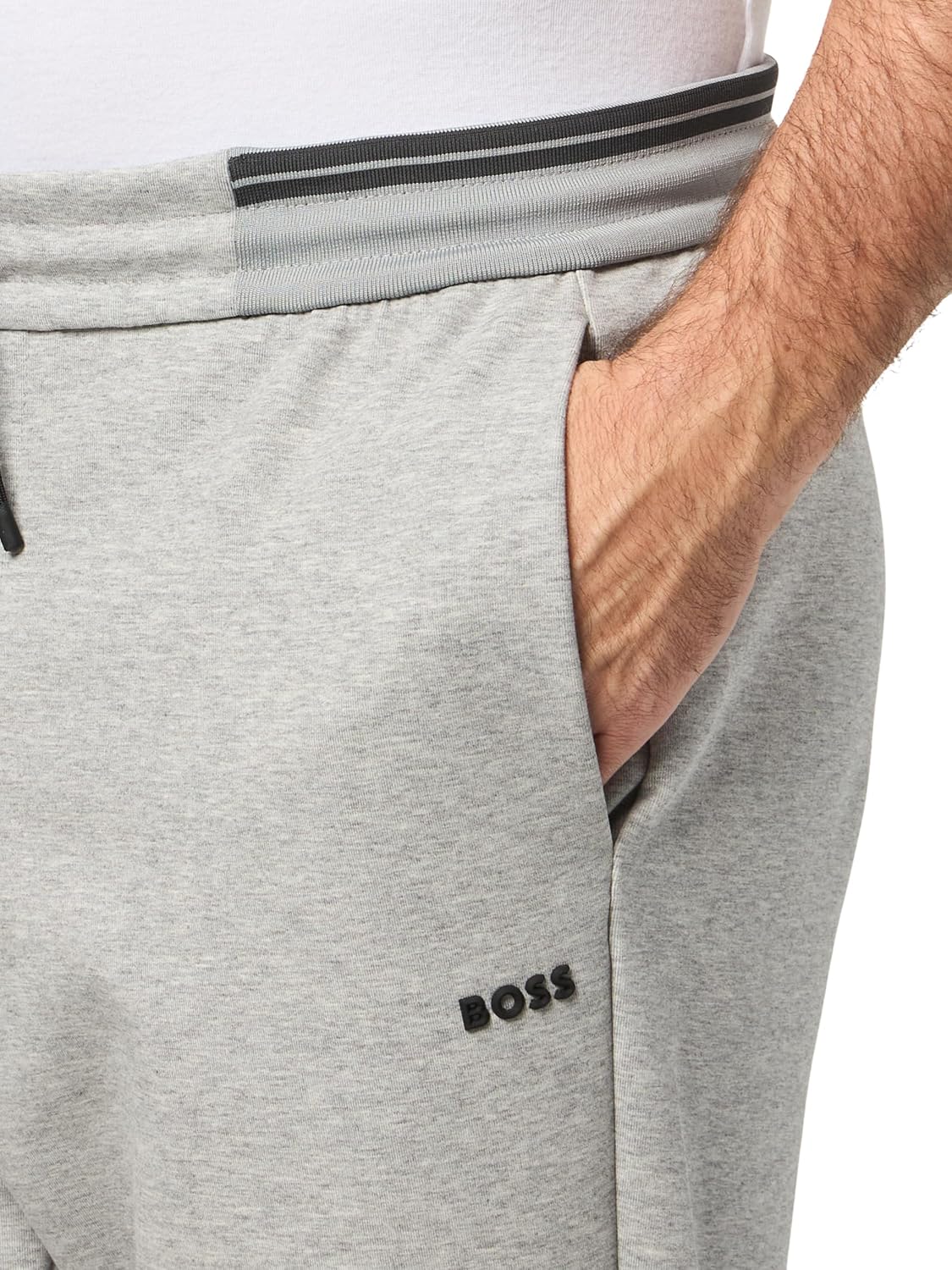 Брюки спортивные мужские BOSS Interlock Logo из хлопковой смеси, Glossy Asphalt — фото 3