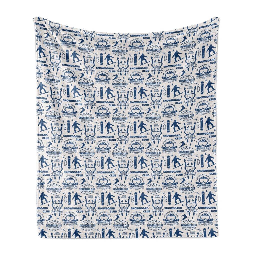 

Мягкое фланелевое флисовое одеяло ABAKUHAUS Ski Pattern, повтор для сноубордического клуба с очками Skiing People Goggles Mountains, 175 x 230 см, темно-голубой, яичная скорлупа, синий
