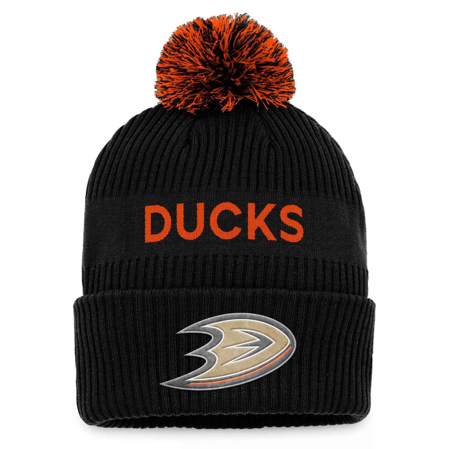 

Мужская фирменная черно-оранжевая шапка Fanatics Anaheim Ducks NHL Draft 2022 Authentic Pro с манжетами и помпоном