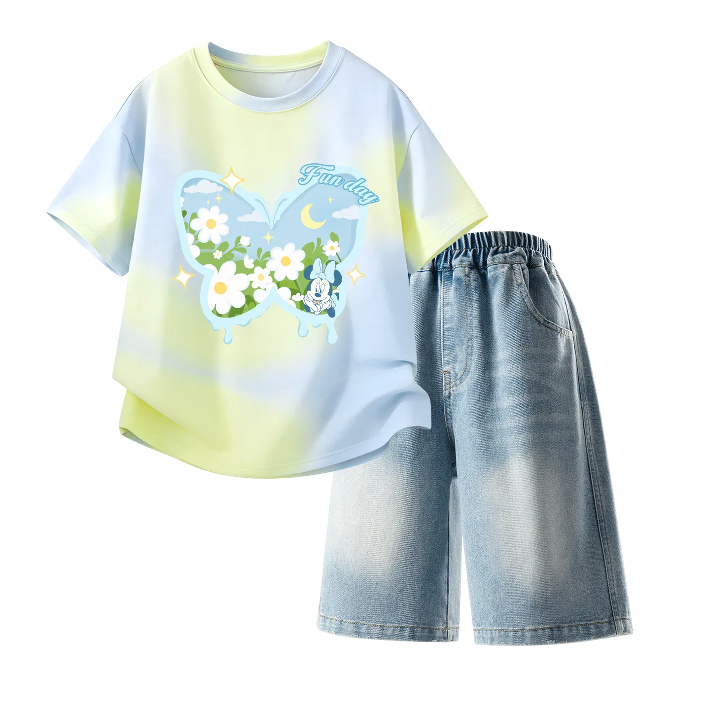 Детский спортивный костюм Casual Sportswear 2 Piece Set Disney, Dazzling Heart K Yellow Pink+Solid Color Denim Blue — фото 4
