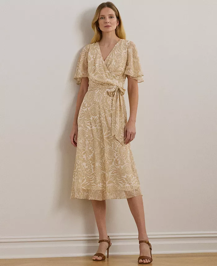

Женское платье из креп-жоржета с поясом и цветочным принтом Lauren Ralph Lauren, коричневый/бежевый