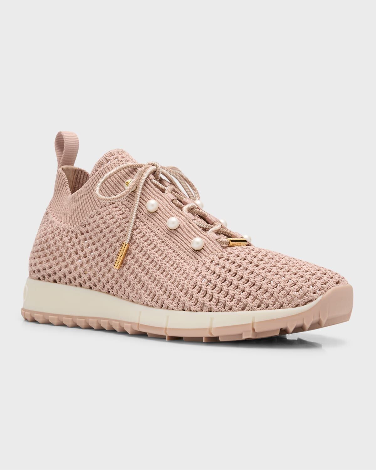 Вязаные жемчужные кроссовки на шнуровке Veles Jimmy Choo, цвет Macaron Multi — фото 4