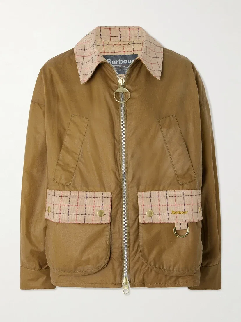 Куртка Launton из вощеного хлопка в клетку с отделкой из вельвета Barbour, бежевый