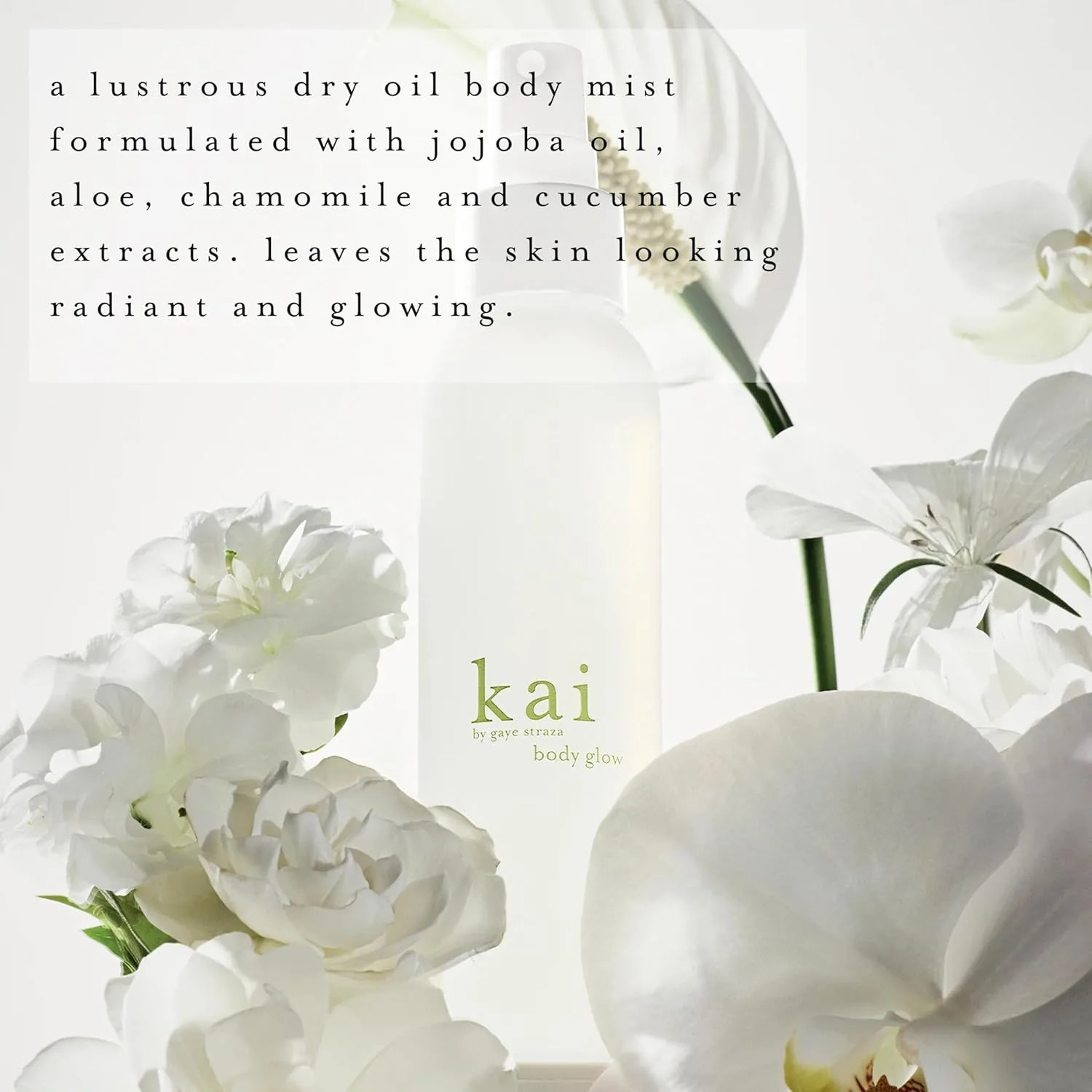Kai Body Glow, 118 мл, сухое масло для тела с экстрактами жожоба, ромашки и огурца, увлажняет и придает сияние с чистым свежим ароматом, веган, cruelty free, сделано в сша, white — фото 2