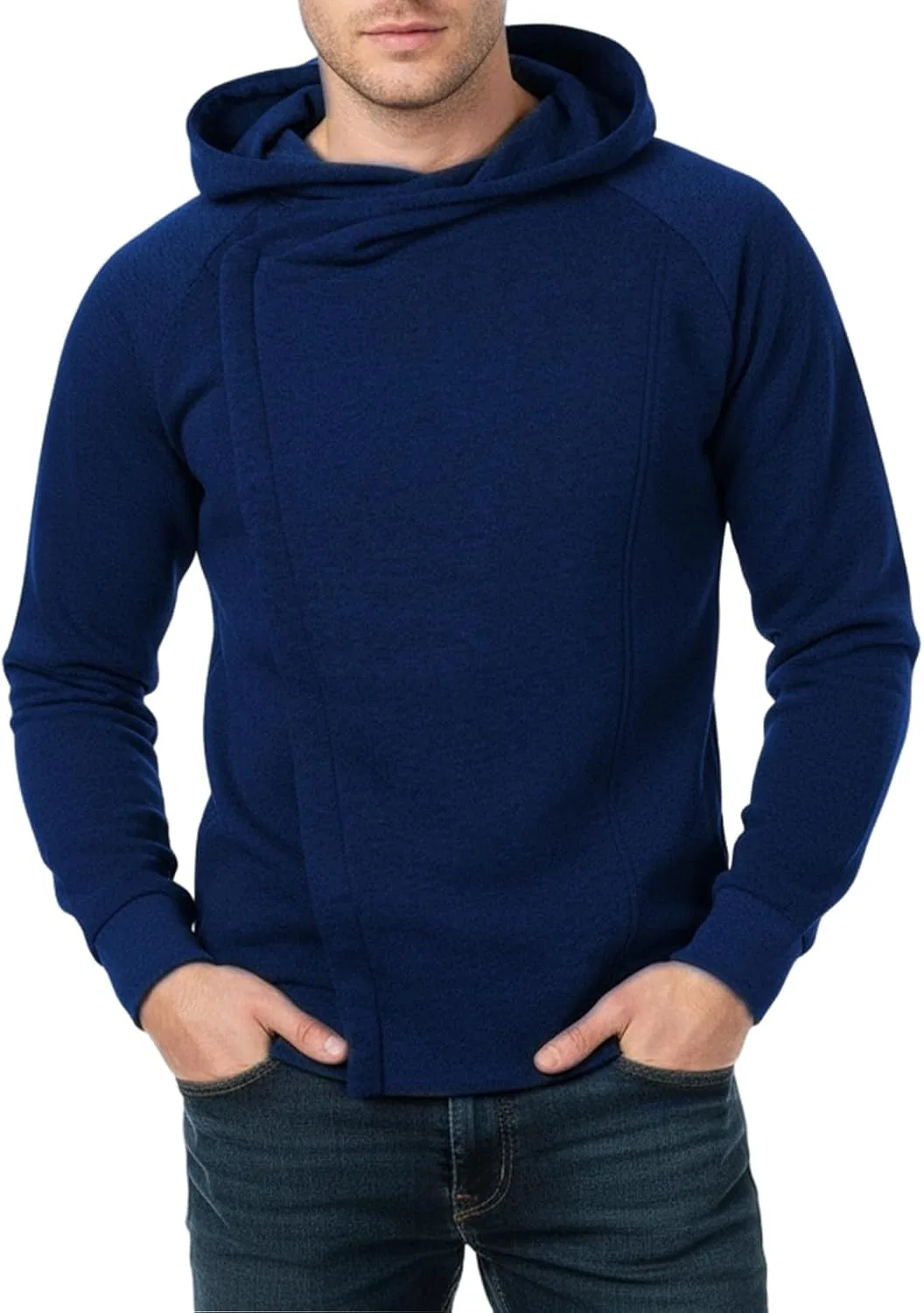 Худи мужское на молнии, асимметричное, Slim Fit, черное