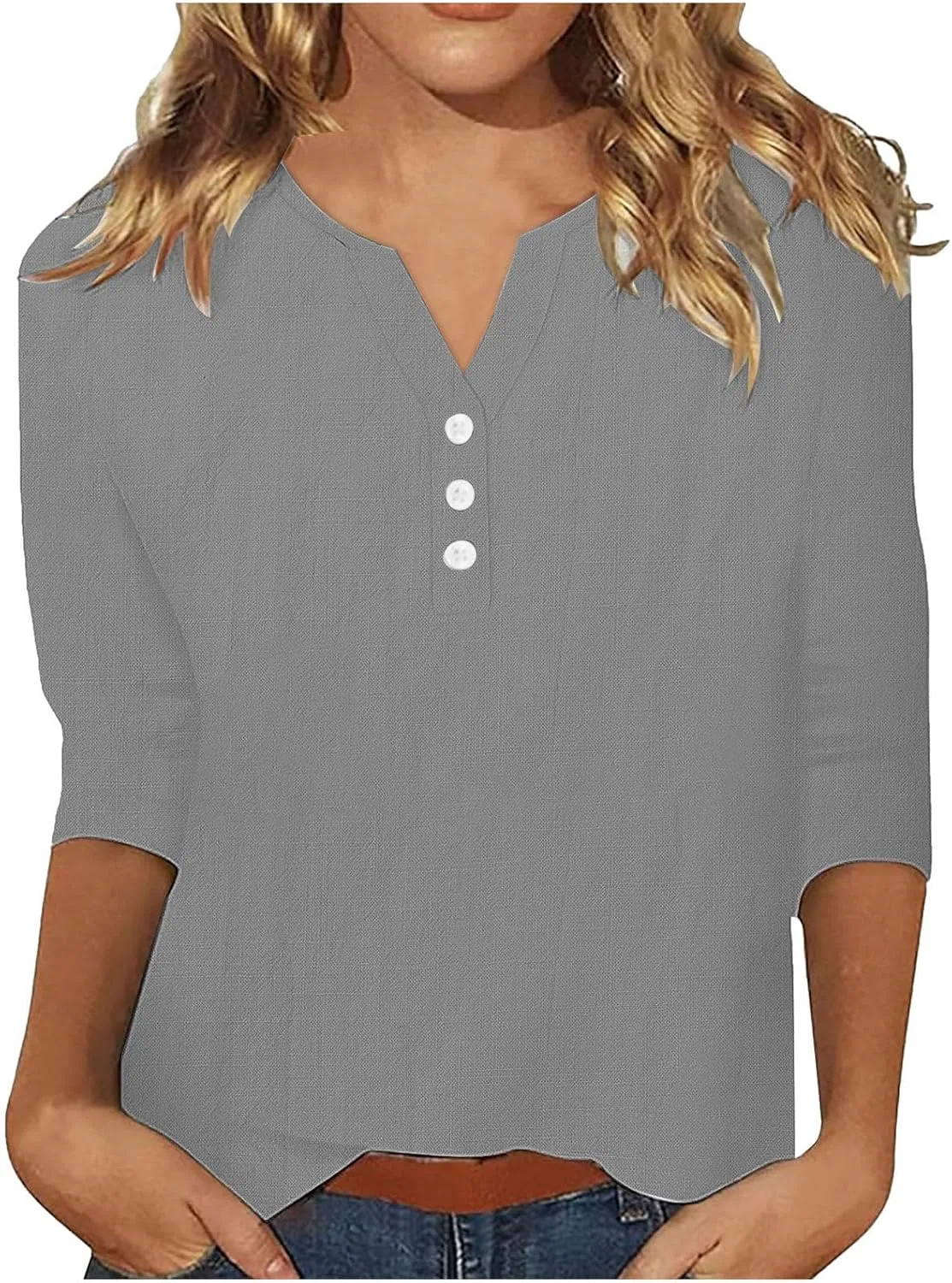 Блуза женская 3/4 рукав, Cotton Linen, серый