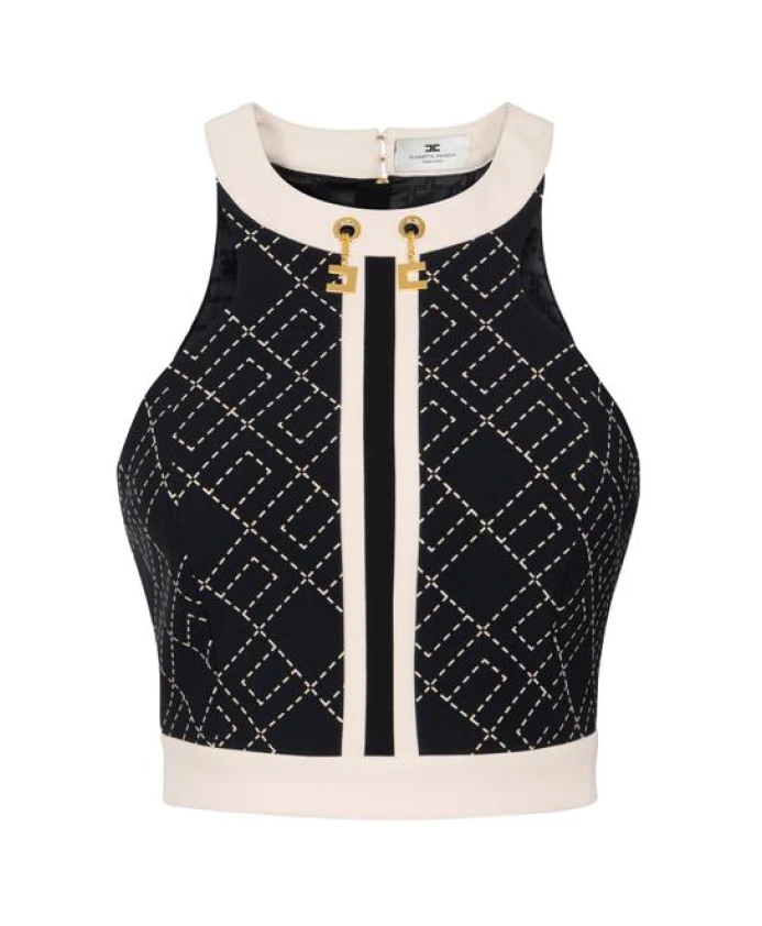 

Двухцветный топ из двухслойной креповой ткани. Elisabetta Franchi, черный