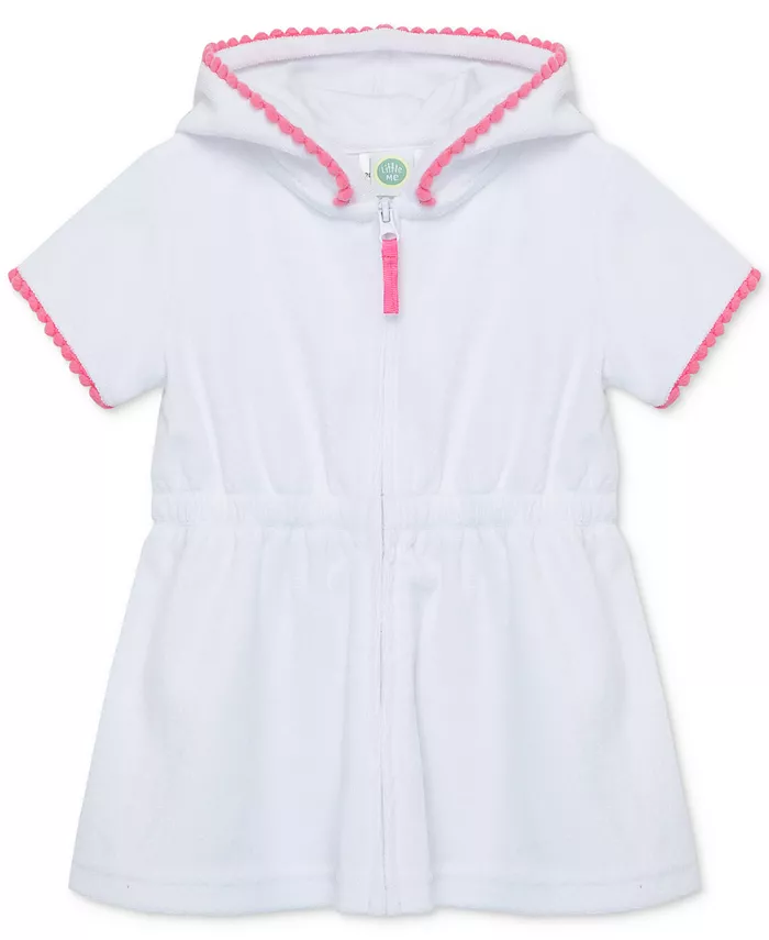 

Детский купальный халат с капюшоном и помпонами Baby Girls Pom Pom Hooded Zip Swim Cover-Up Little Me, белый