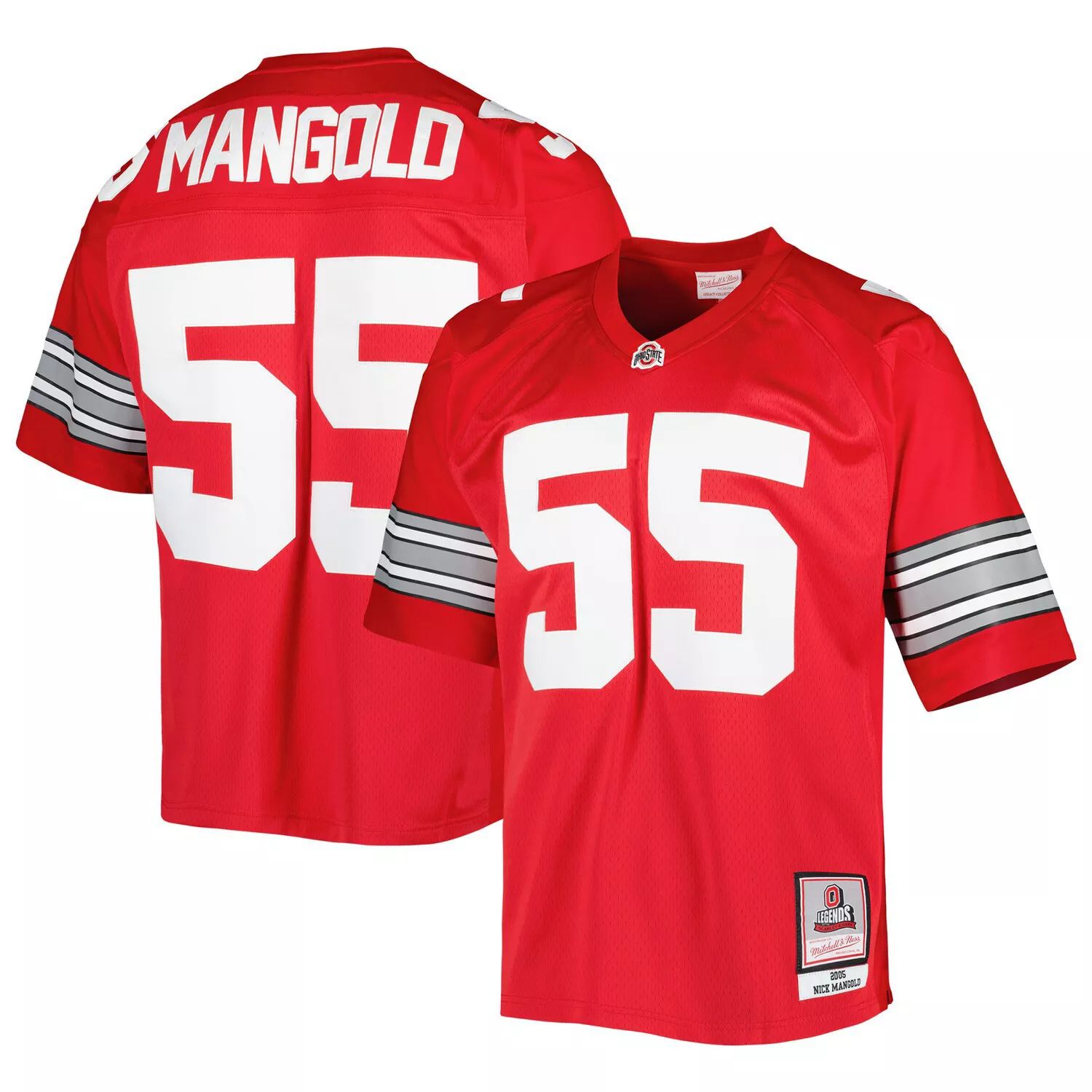 

Мужское аутентичное джерси Mitchell & Ness Nick Mangold Scarlet Ohio State Buckeyes