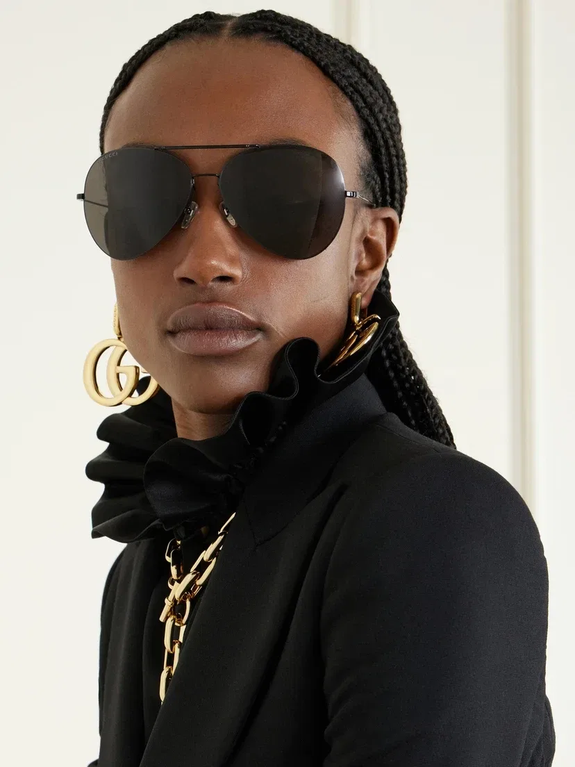 Солнцезащитные очки-авиаторы из металла Gucci Eyewear, черный — фото 2
