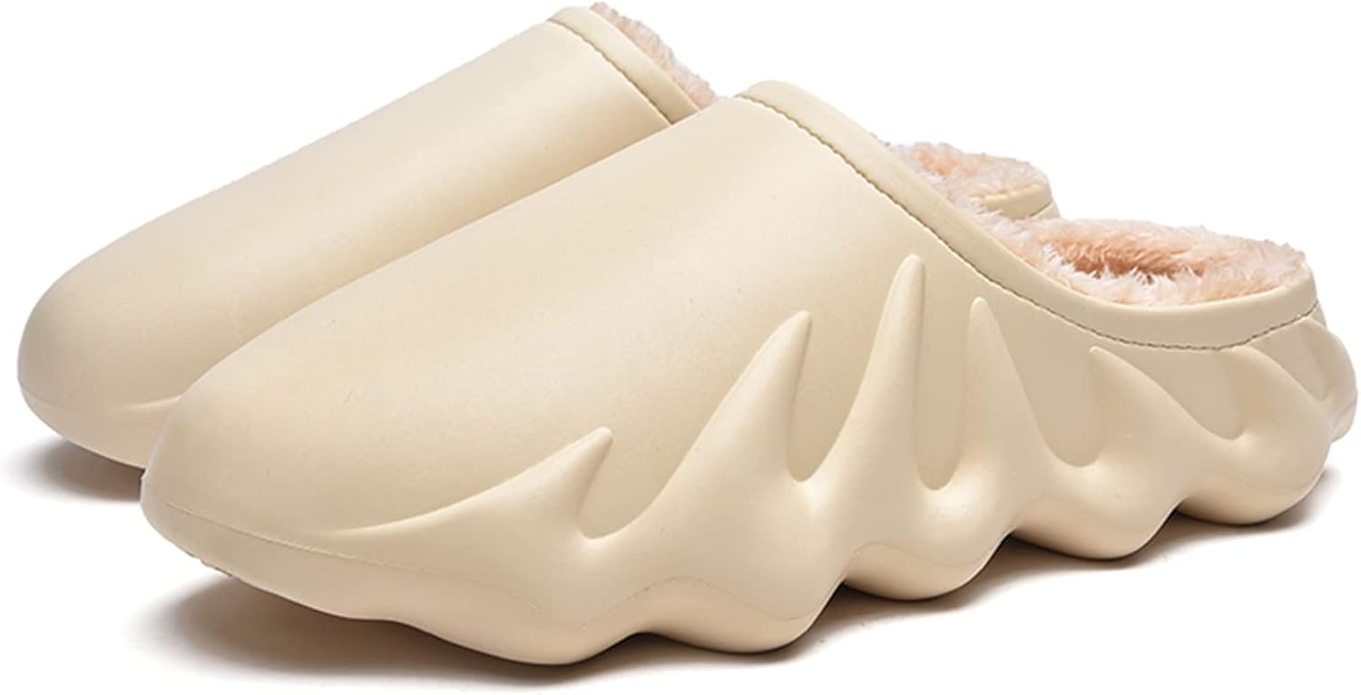 

Тапочки RUNSOON для женщин и мужчин, для дома и улицы, водонепроницаемые с меховой подкладкой, сабо с мягкой подошвой из вспененного материала, бежевый