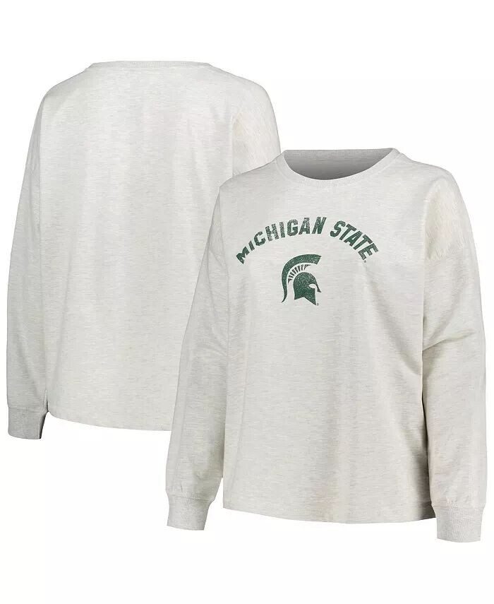 

Женская овсяная толстовка Michigan State Spartans размера плюс с потертостями и логотипом, нейтральный свободный свитер Profile