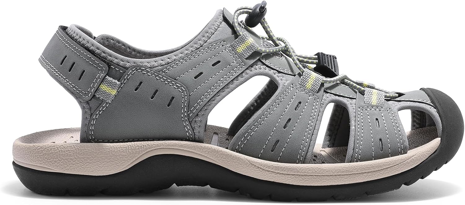 Мужские сандалии DREAM PAIRS с поддержкой: спортивные, для улицы, из быстросохнущей сетки, с закрытым носком, легкие, удобные водные туфли, серый — фото 2