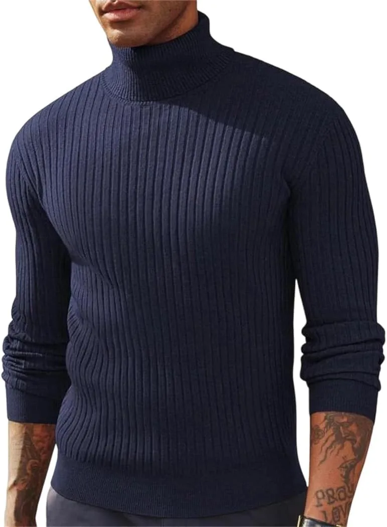 

Мужской свитер водолазка Slim Fit с длинным рукавом, вязаный, в полоску