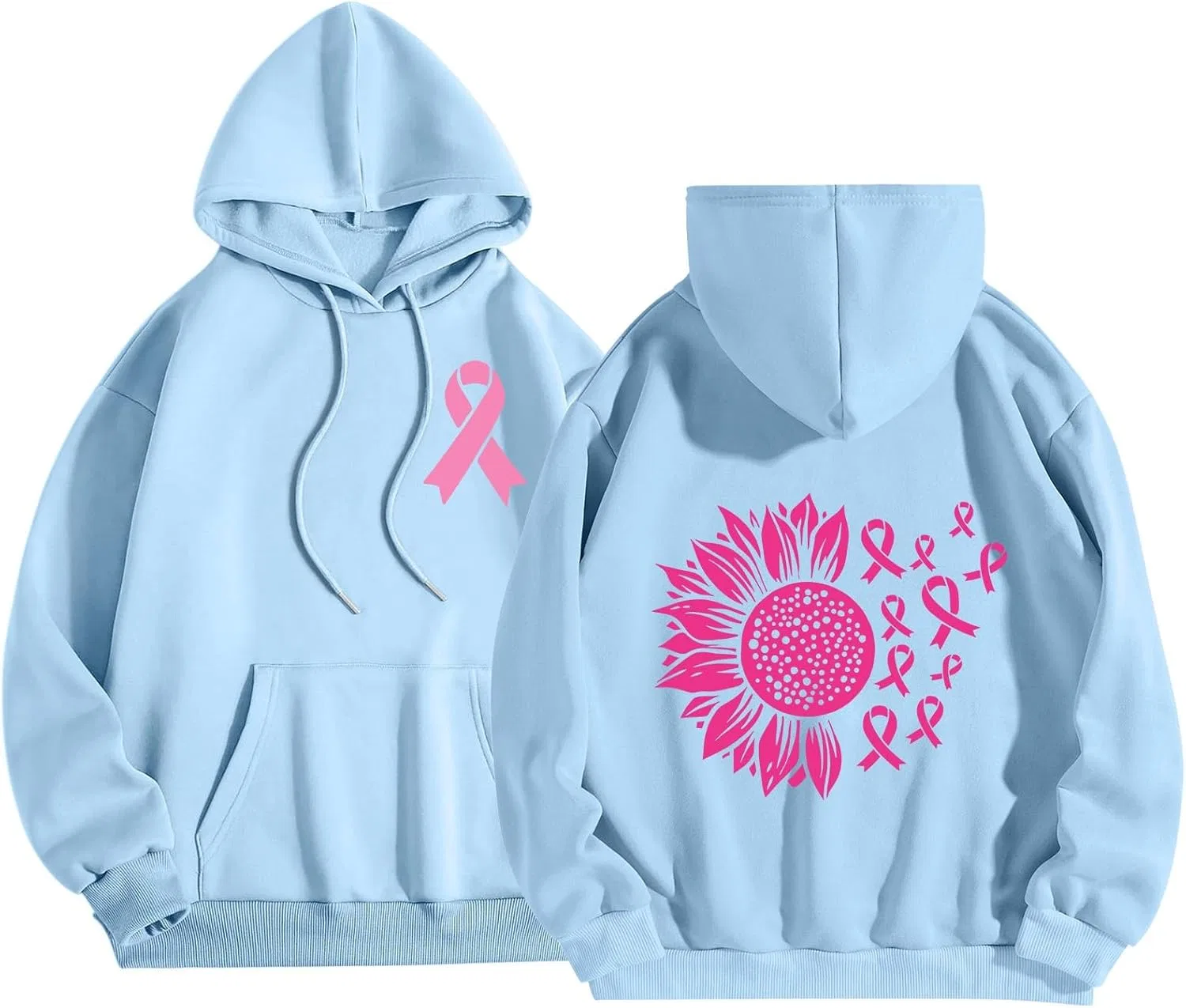 Женская худи с капюшоном Breast Cancer Awareness Rainbow Graphic Zip Up, Sky Blue 1
