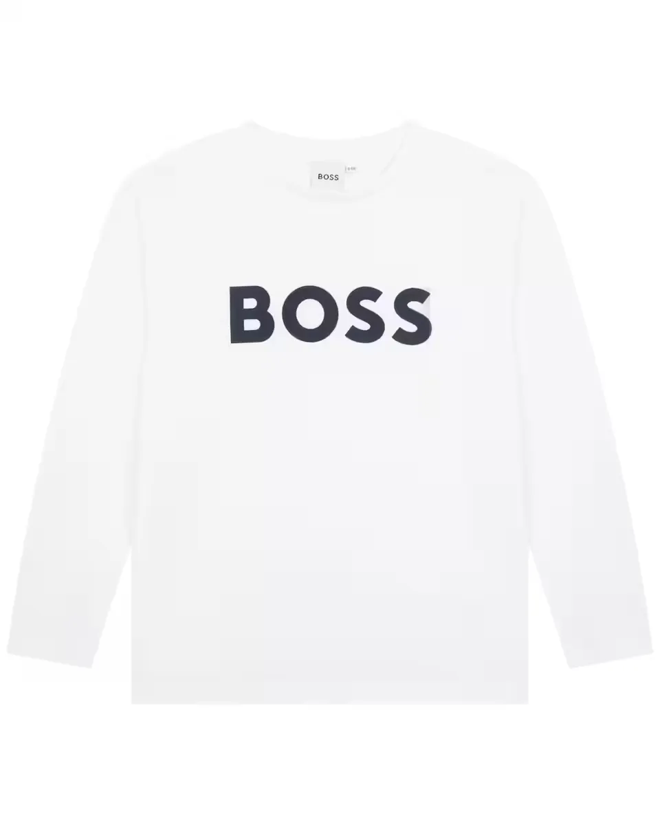 

Футболка для мальчиков с длинными рукавами из 100% хлопка BOSS Kidswear, белый