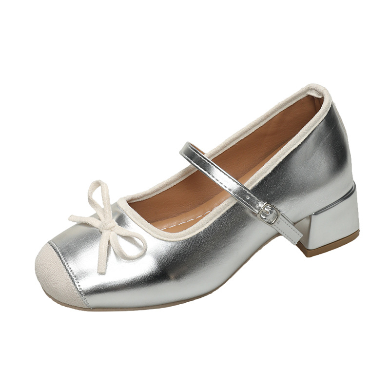 

Износостойкие дышащие детские кожаные туфли для подростков Neon, серебро