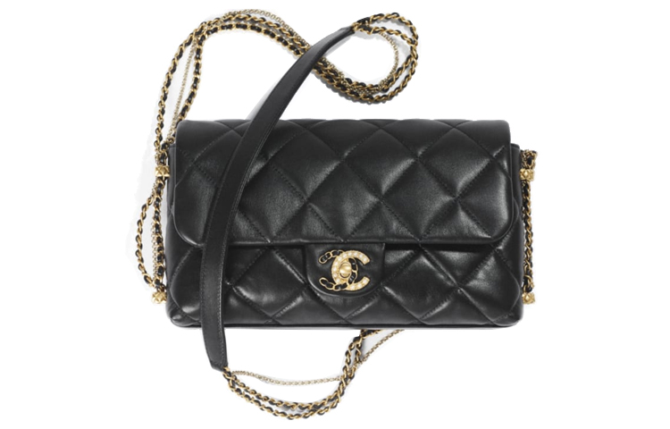 

CHANEL Кожаный чехол для маски Женская черная сумка через плечо