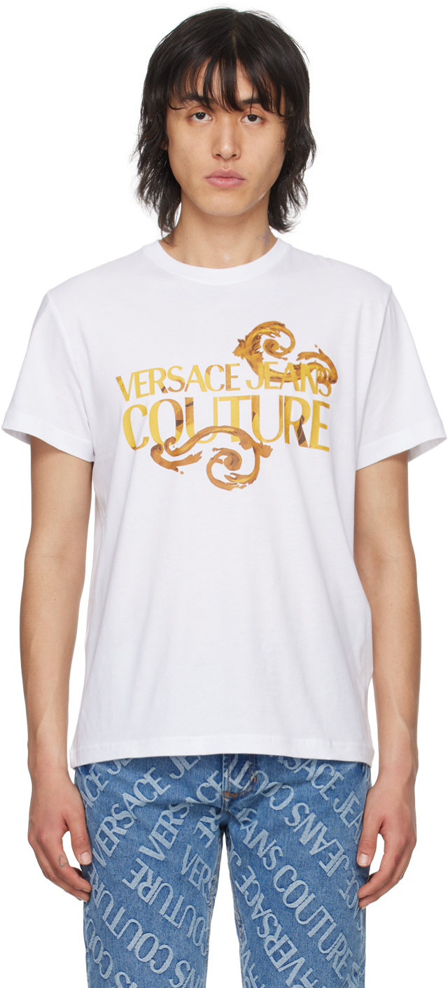 

Белая футболка с акварелью от кутюр Versace Jeans Couture, цвет White/Gold