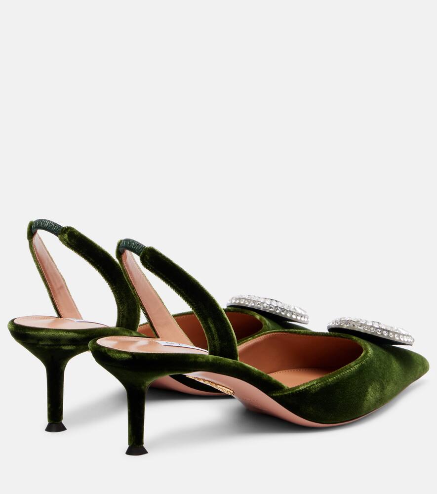 Бархатные лодочки Crystal Hoop 50 на шлейках Aquazzura, Muschio — фото 2