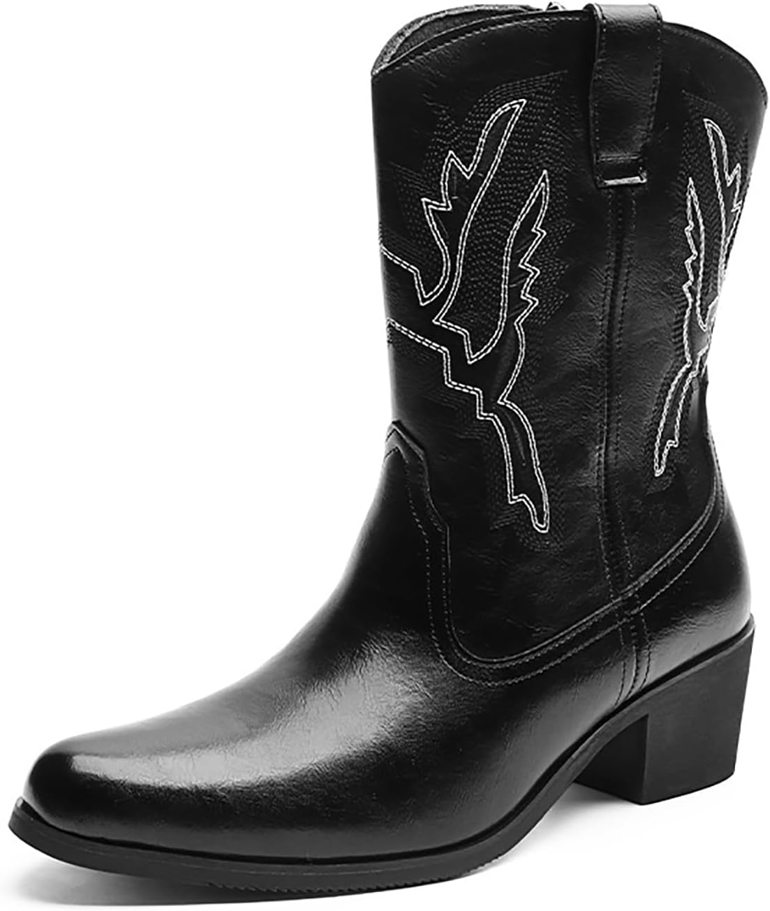 

Мужские кожаные ботинки LOVEHEYNEW в стиле вестерн с вышивкой, боковой молнией, ретро-дизайном, удобным зауженным носком и массивным каблуком, классические и прочные короткие ботинки для осени и зимы, черный