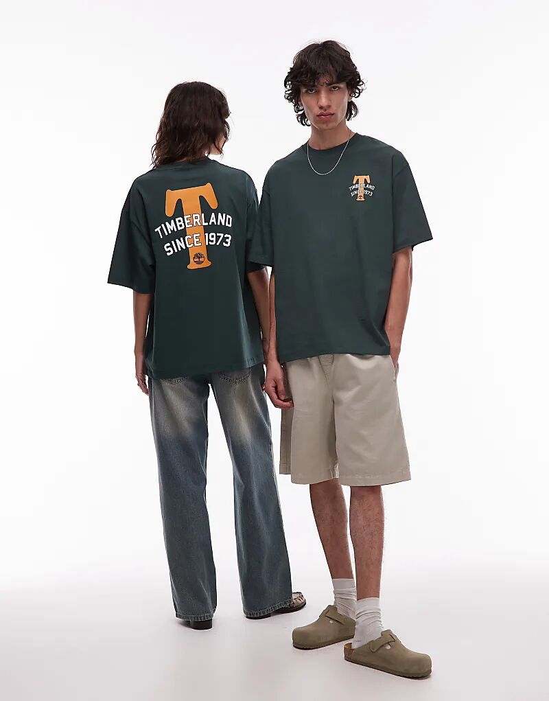 

Футболка Timberland Big T с принтом на спине, свободного кроя, темно-зеленого цвета