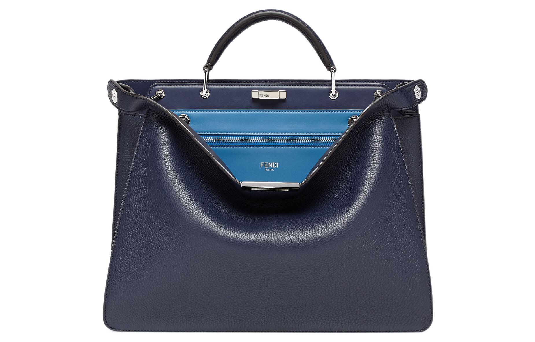 

FENDI Кожаный плечевой рюкзак через плечо мужская сумка средний размер темно-синий