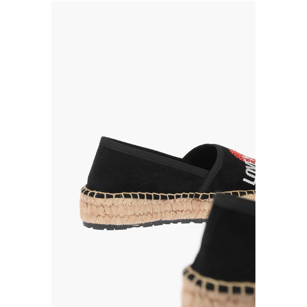 Эспадрильи LOVE из замши и спилка на платформе со стразами Lo Moschino, Black — фото 2